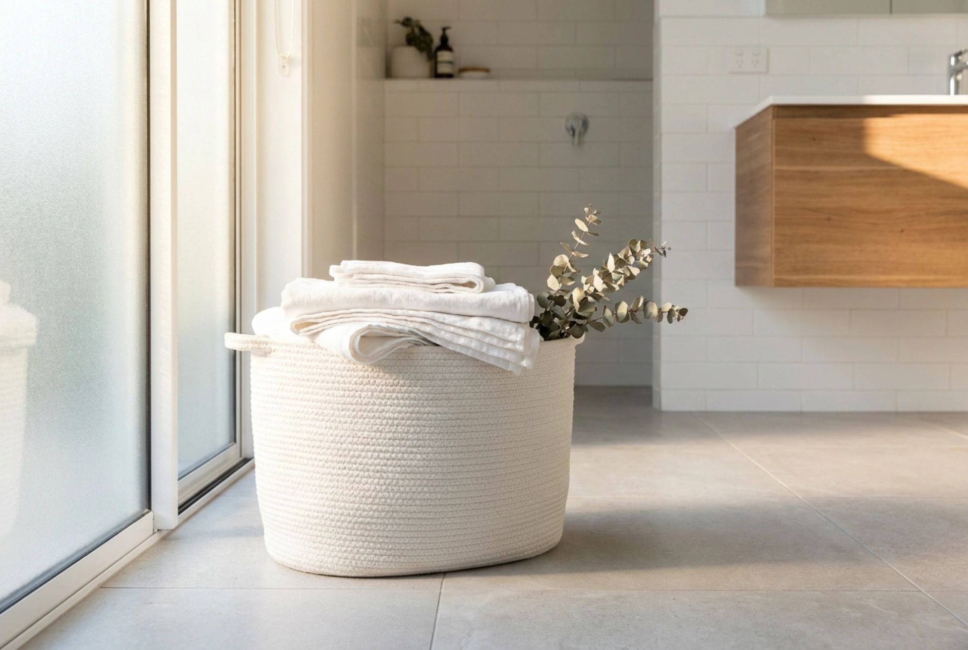 Beyaz Çamaşır Sepeti ve Düzenli Bir Banyo İçin Pratik Çözümler